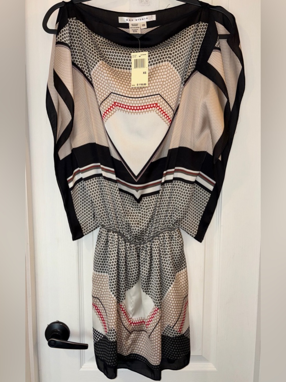 Max Studio Black, Cream & Red Geometric Mini Dress NWT